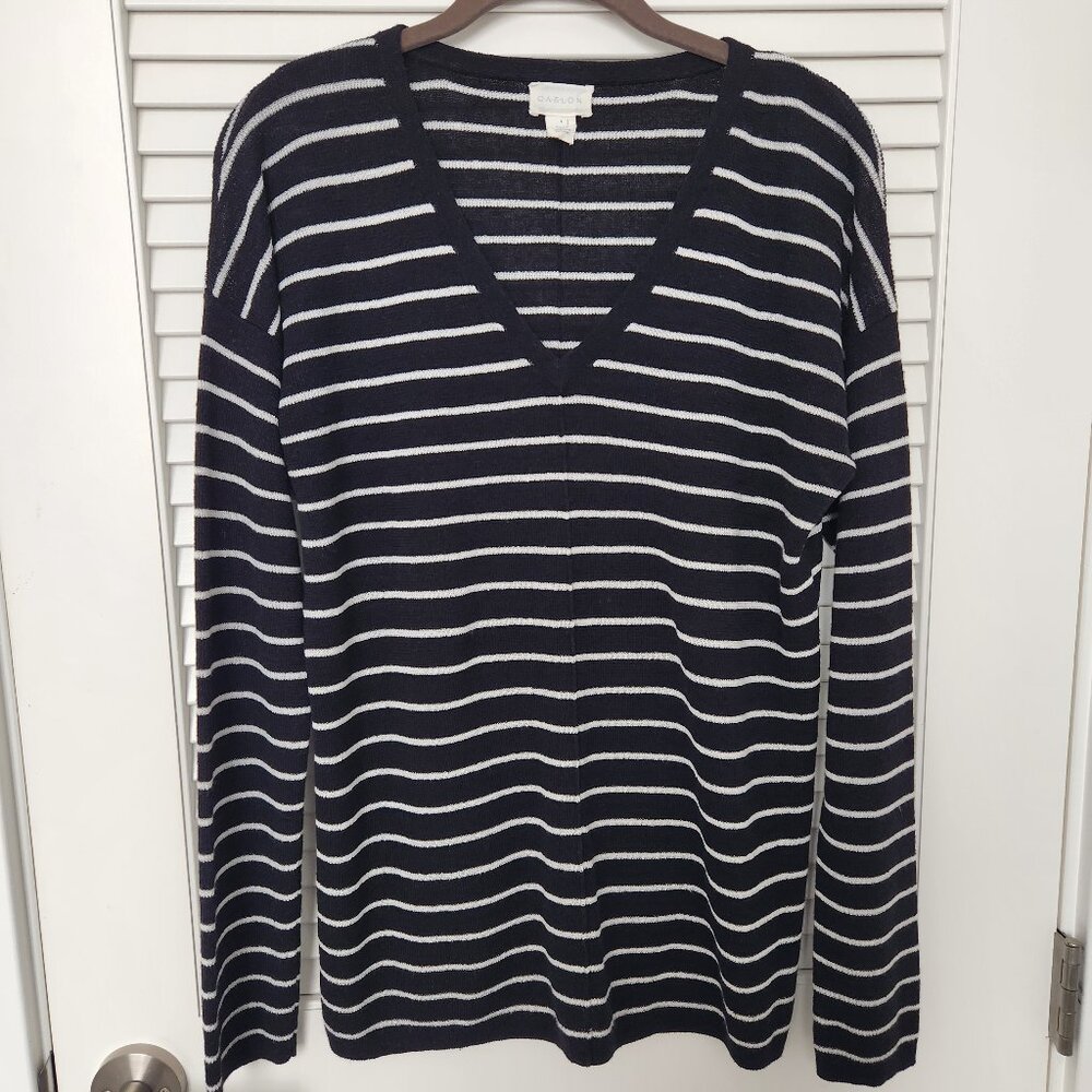 Caslon V-neck Stripe Sweater - Small